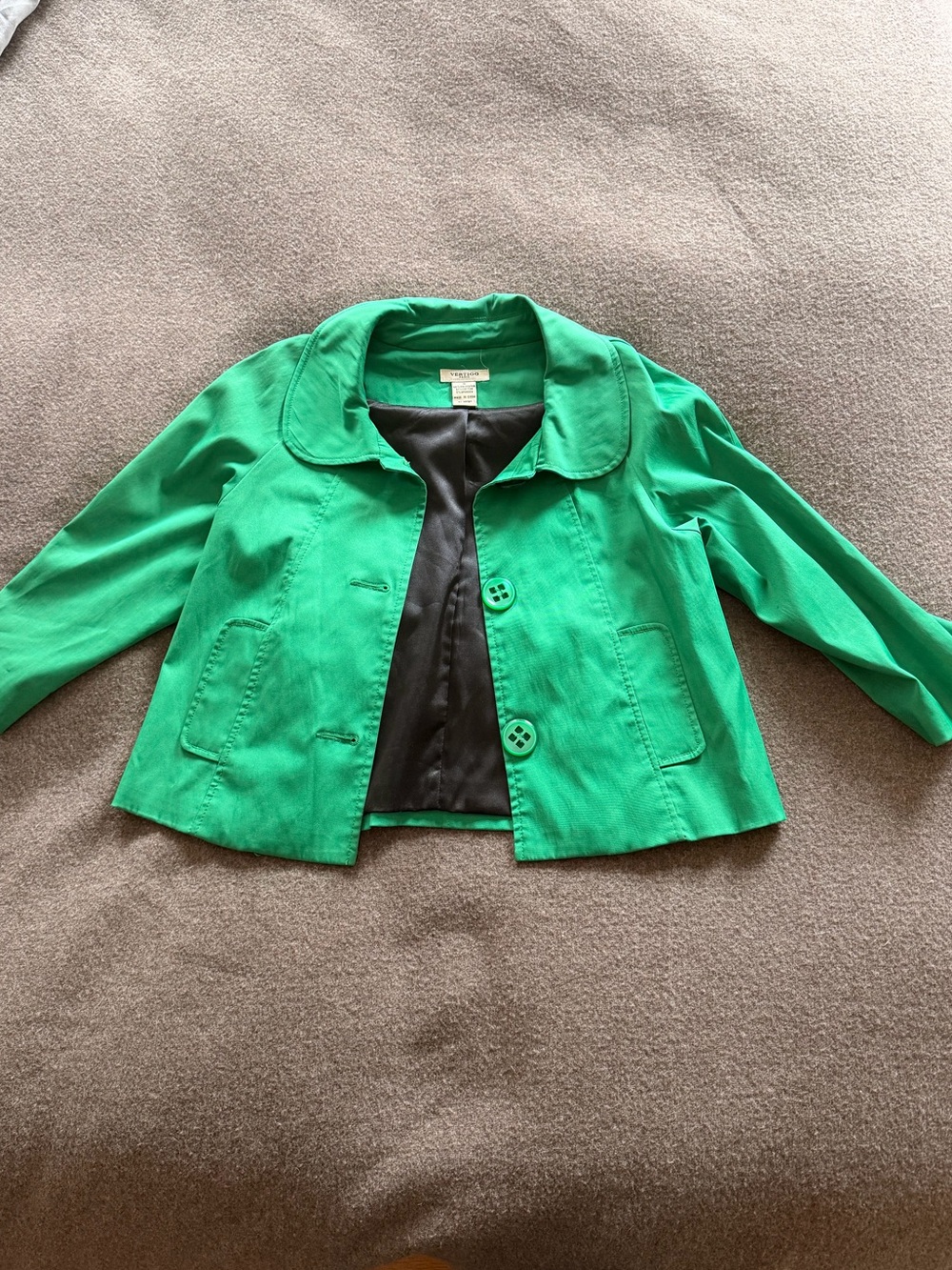 Vertigo Paris Green Cropped Button Jacket